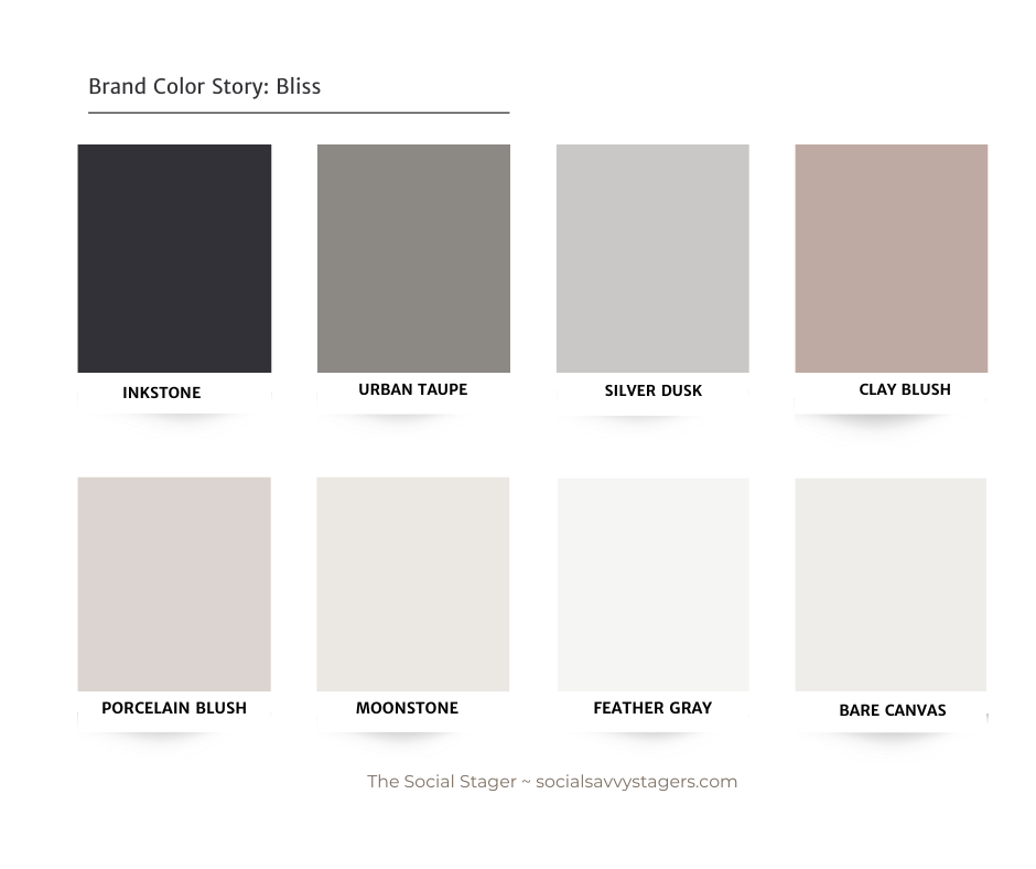 a color palette of different shades of rose, gray and black